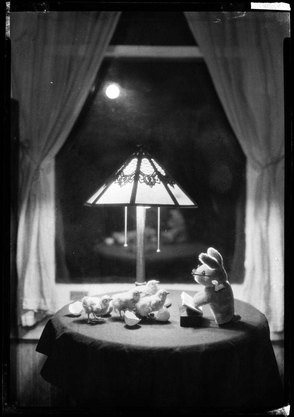 Miniature of Set-up Of Suffed Animals- Rabiit With Glasses Speaking To Newly Hatched Chicks