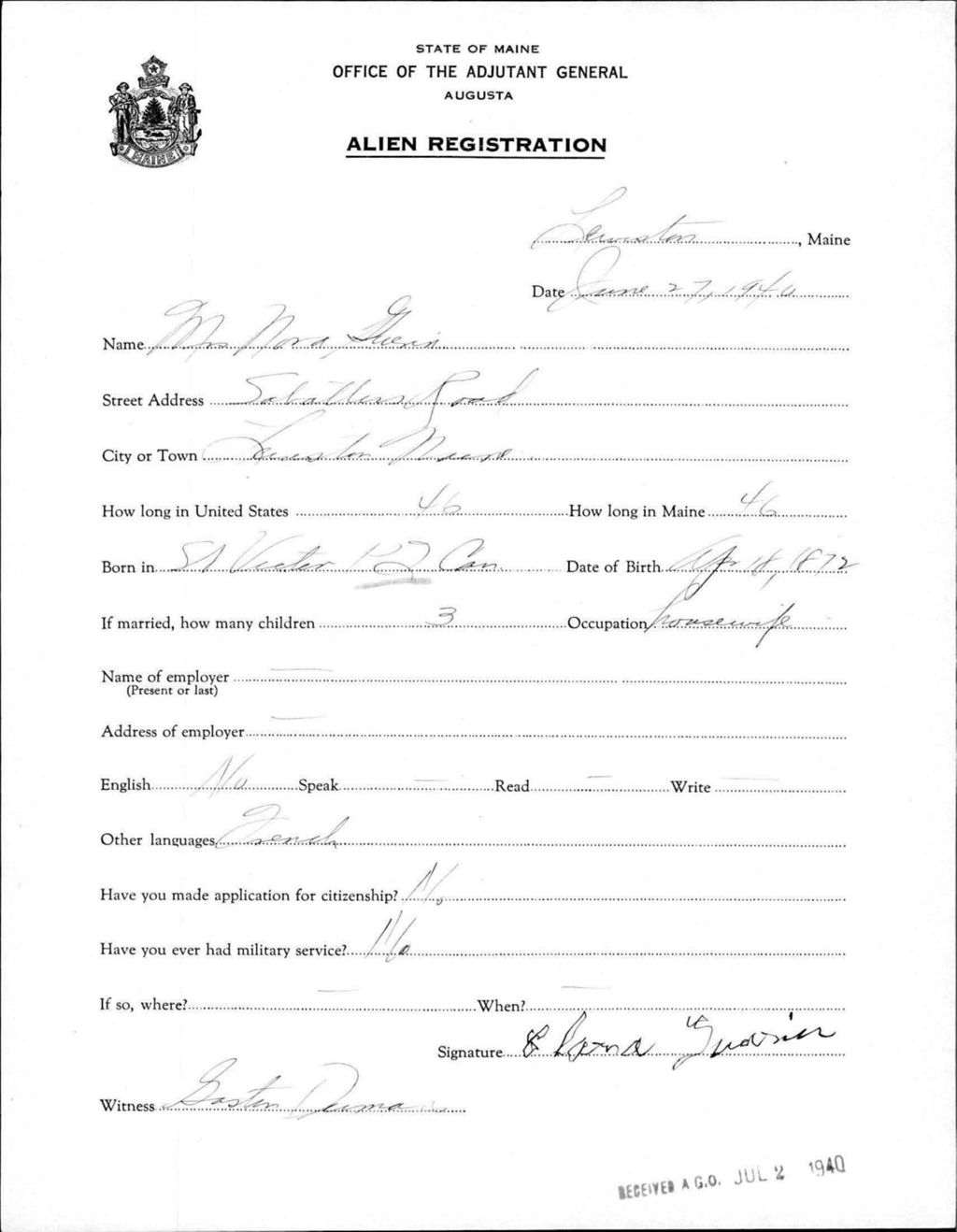 Miniature of Alien Registration- Guerin, Nora (Lewiston, Androscoggin County)