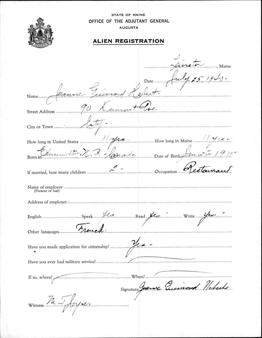 Miniature of Alien Registration- Guimond, Jeanne (Lewiston, Androscoggin County)
