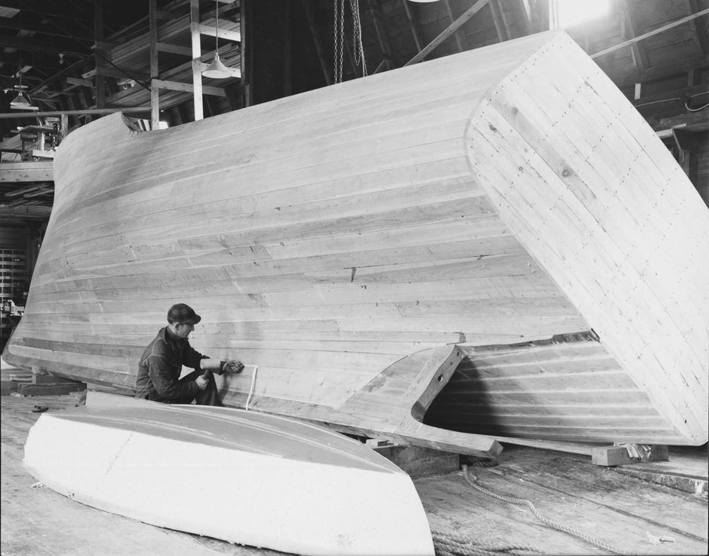 Miniature of Hull Of A Boat Laid Over For Caulking "Photo By W. H. Ballard"