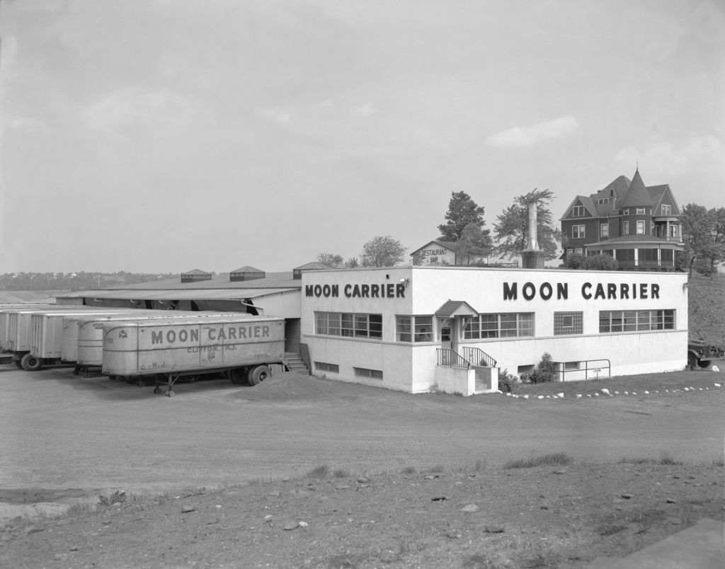 Miniature of "Moon" Carrier Trucking Business In Clifton, New Jersey, Shows Trailers Left At Loading Dock, Building On Right, Old House Far Right, Back Of Restaurant Far Left