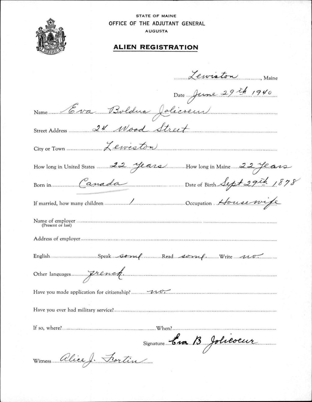 Miniature of Alien Registration- Bolduc, Eva (Lewiston, Androscoggin County)