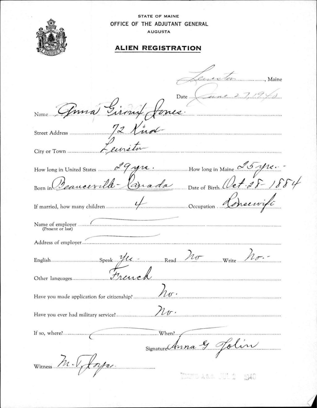 Miniature of Alien Registration- Giroux, Anna (Lewiston, Androscoggin County)