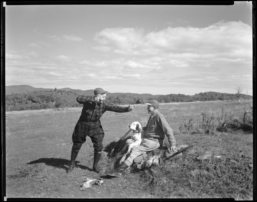 Miniature of Jack Aims Arm (No Gun) Other Sits On Ground With Dog Guns And Birds--Parsonsfield