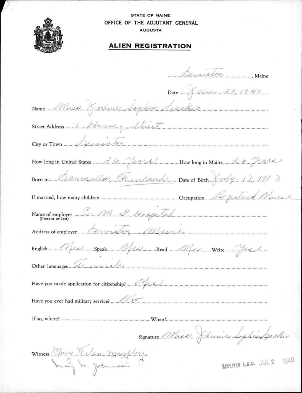 Miniature of Alien Registration- Laakso, Jennie S. (Lewiston, Androscoggin County)