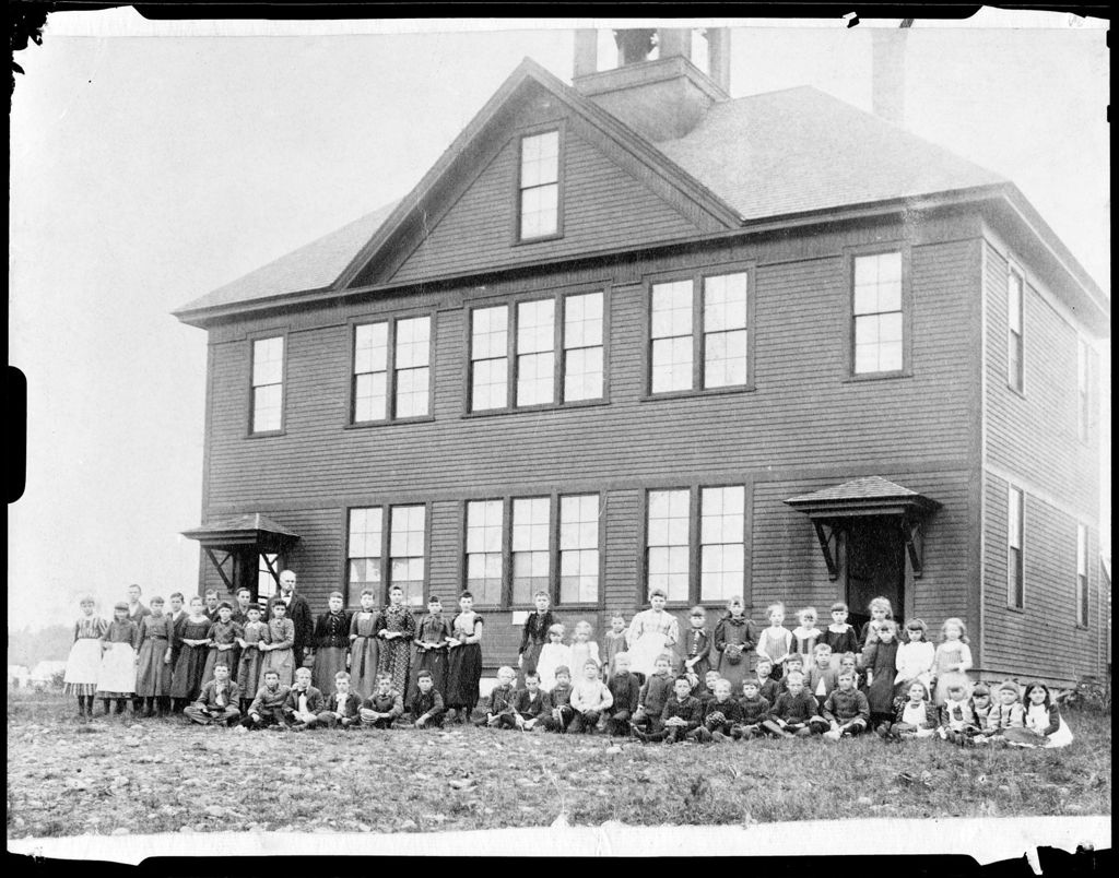 Miniature of Old High School In Kezar Falls With Many Youngsters Out Front.