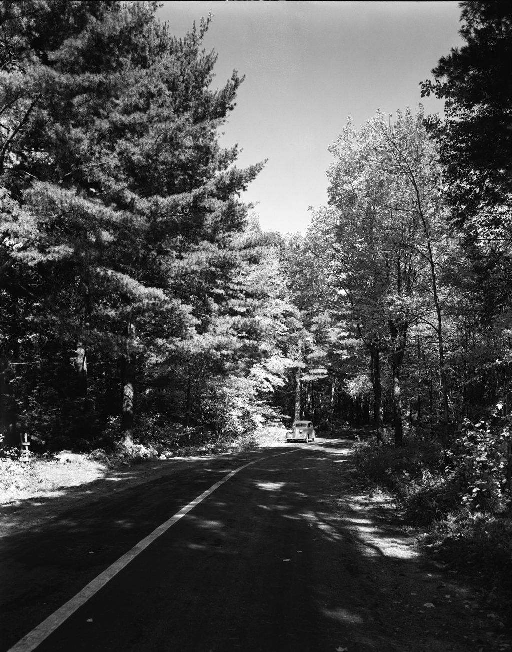 Miniature of A Car Driving Down A Road In Fall