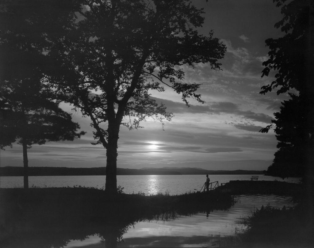 Miniature of Sunset Over Long Lake, Lone Person Standing On Shore, Mountains In Distance