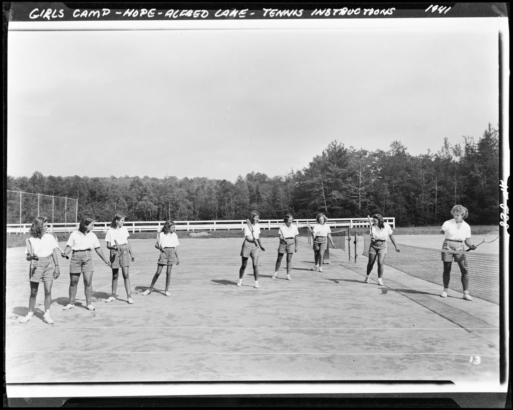Miniature of Girls Taking Tennis Lessons At Alford Lake Girls Camp In Hope