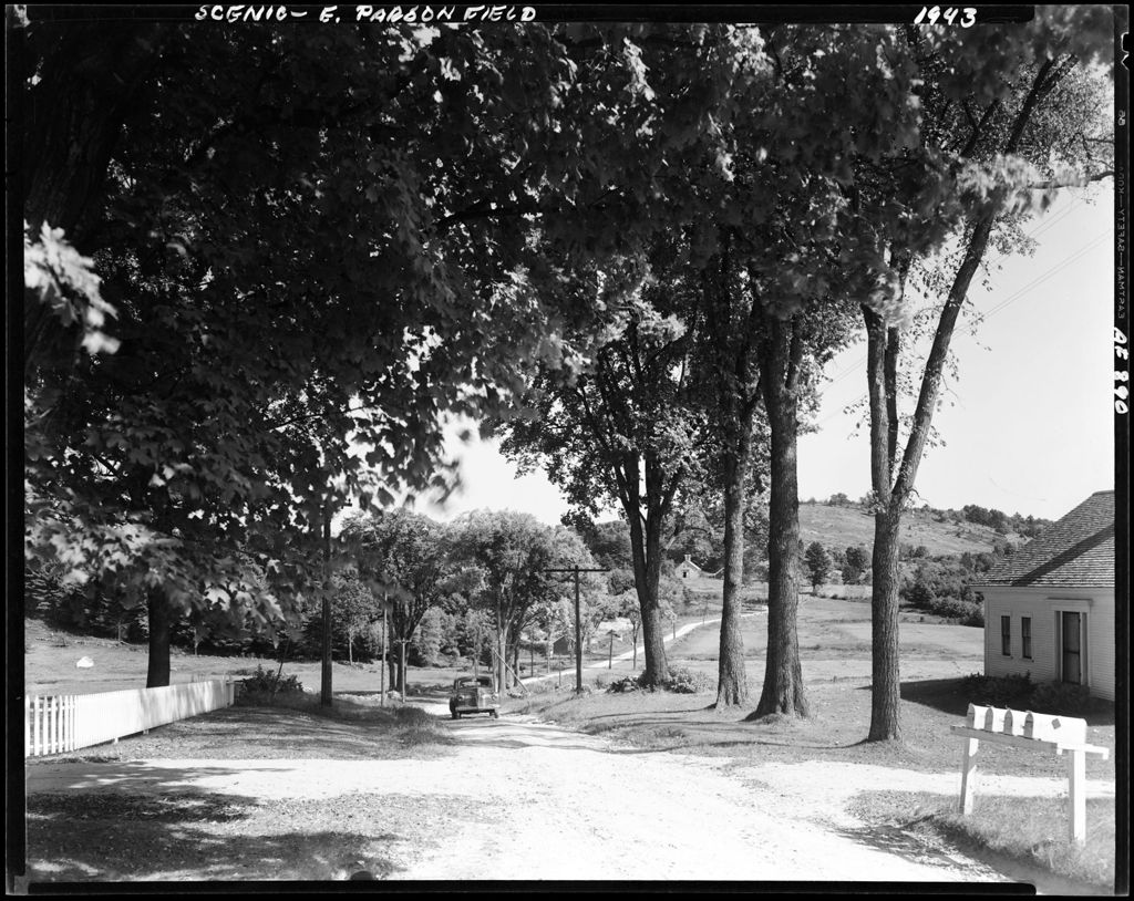 Miniature of Tree Lined Highway Past Cape Style House In Parsonsfield
