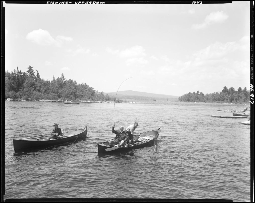 Miniature of Two Canoes On Rough Water, Two Men In One And One In The Other Fishing At Upper Dam