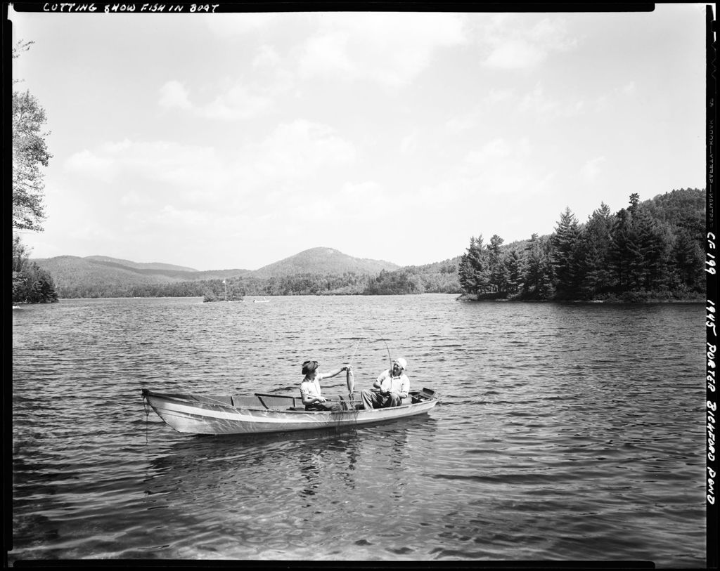 Miniature of Two People Fishing From A Canoe In The Middle Of A Lake In Porter
