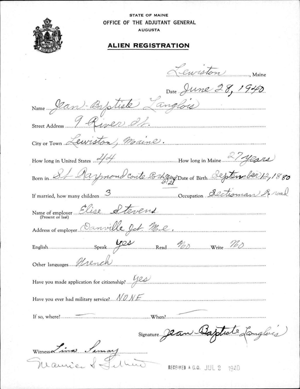 Miniature of Alien Registration- Langlois, Jean-Baptiste (Lewiston, Androscoggin County)