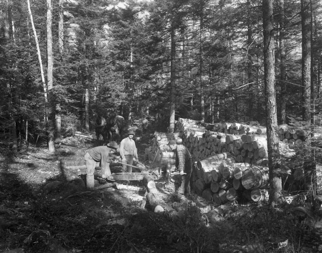 Miniature of Two Men In Stowe Using A Two Man Chain Saw To Cut Up Logs