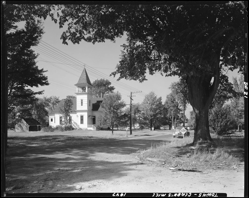 Miniature of Intersection In Clark's Mills Showing A Church And Houses And A Glimpse Of Thompson Lake In The Background