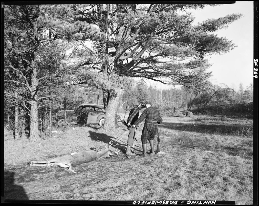 Miniature of Two Deer Hunters Dragging A Buck Out Of The Woods In Parsonsfield
