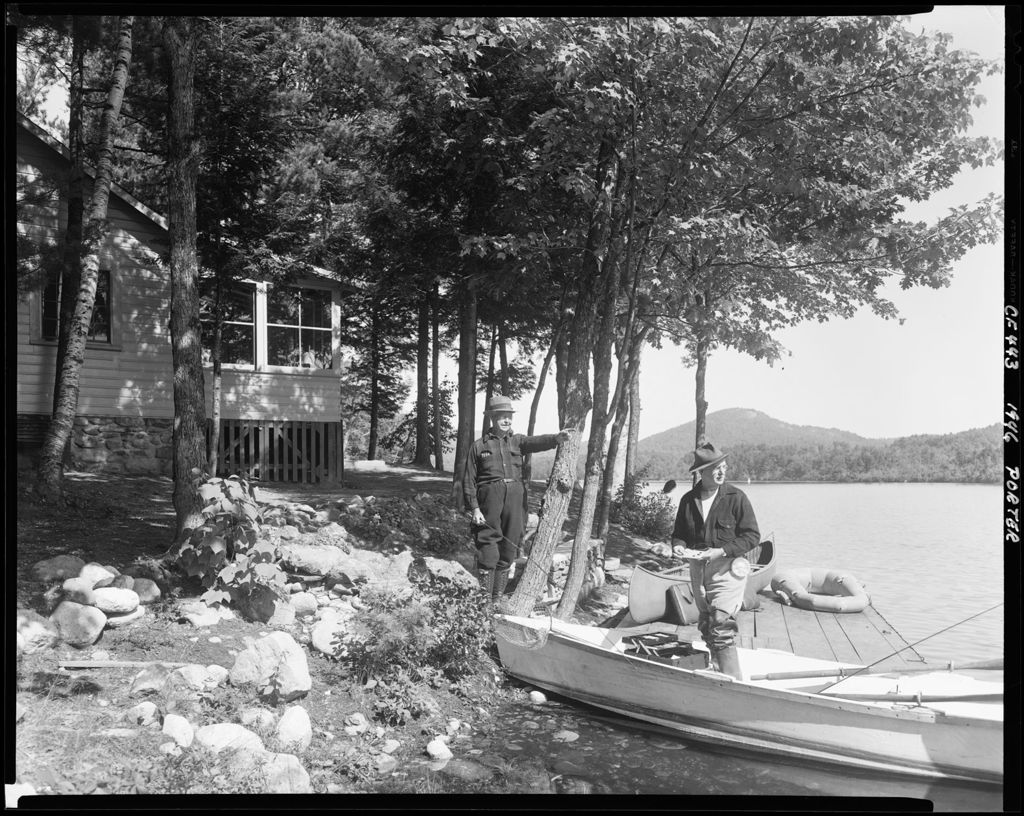 Miniature of Two Men Standing On Shore In Front Of A House Near Bickford Pond In Porter