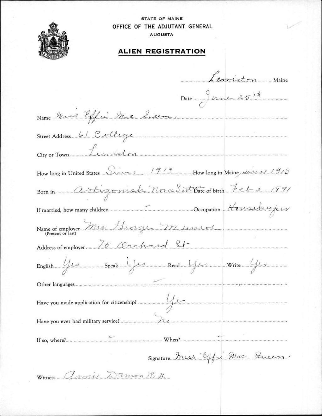 Miniature of Alien Registration- Macqueen, Effie (Lewiston, Androscoggin County)