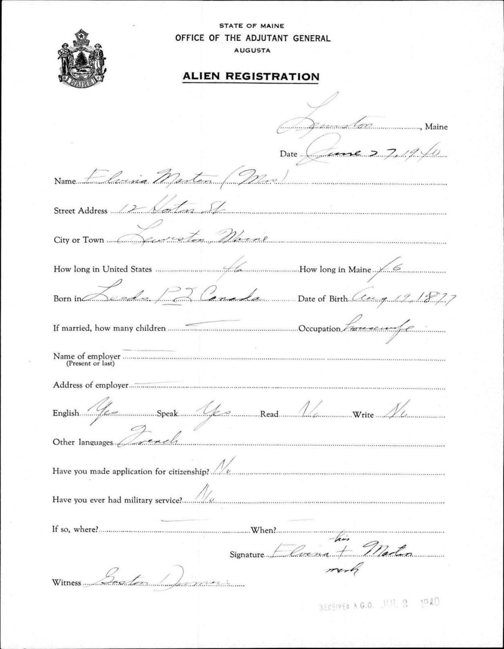 Miniature of Alien Registration- Marten, Elvina (Lewiston, Androscoggin County)