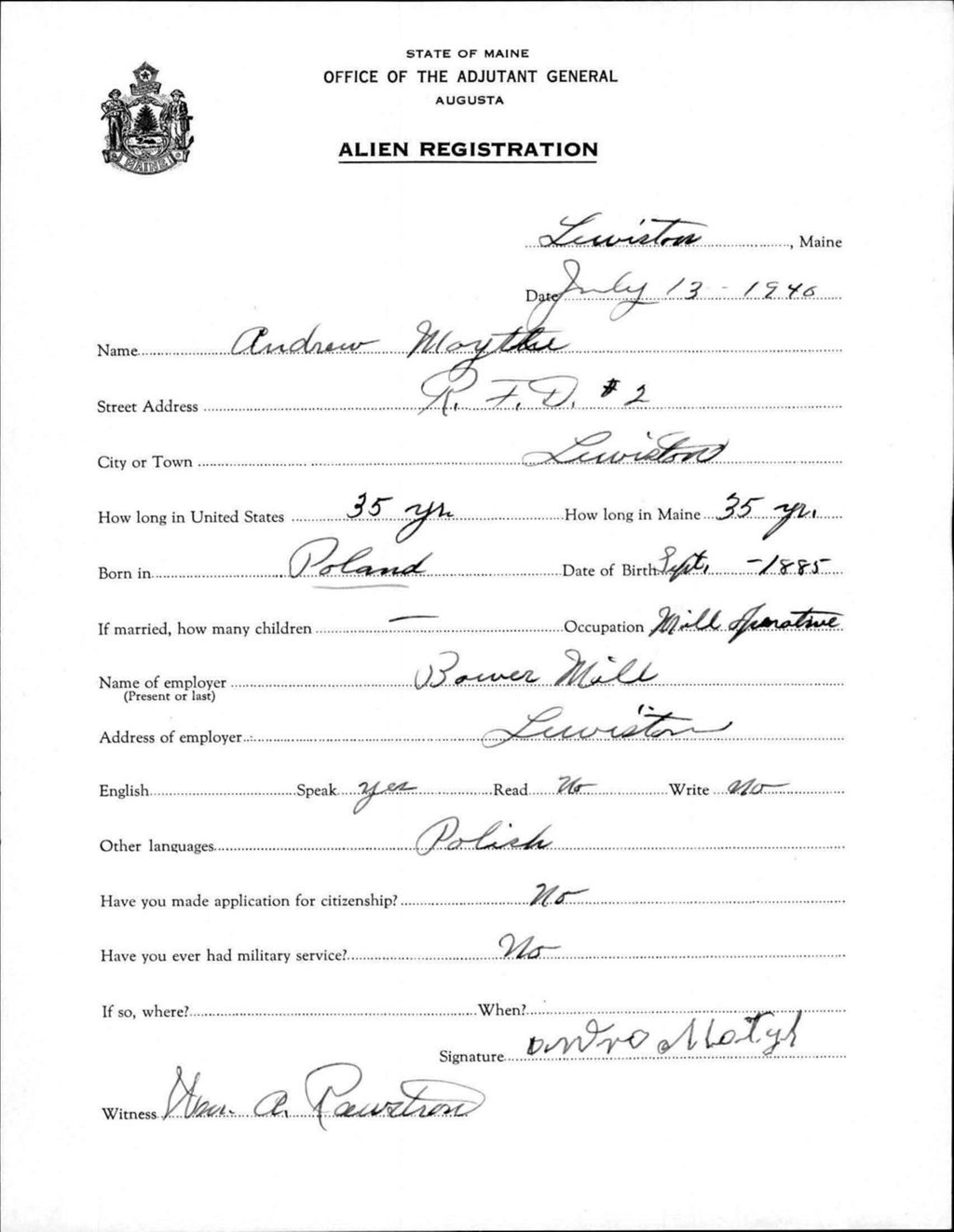 Miniature of Alien Registration- Moythe, Andrew (Lewiston, Androscoggin County)