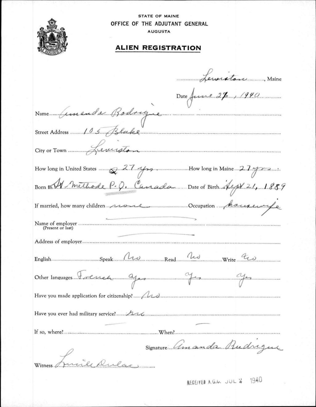 Miniature of Alien Registration- Rodrigue, Amanda (Lewiston, Androscoggin County)