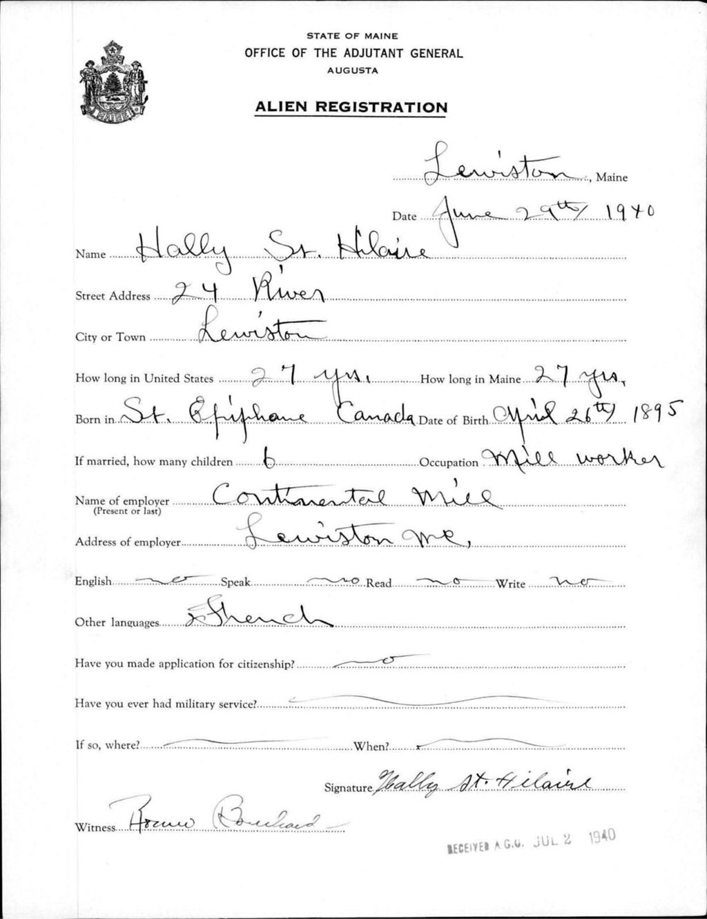 Miniature of Alien Registration- St Hilaire, Holly (Lewiston, Androscoggin County)
