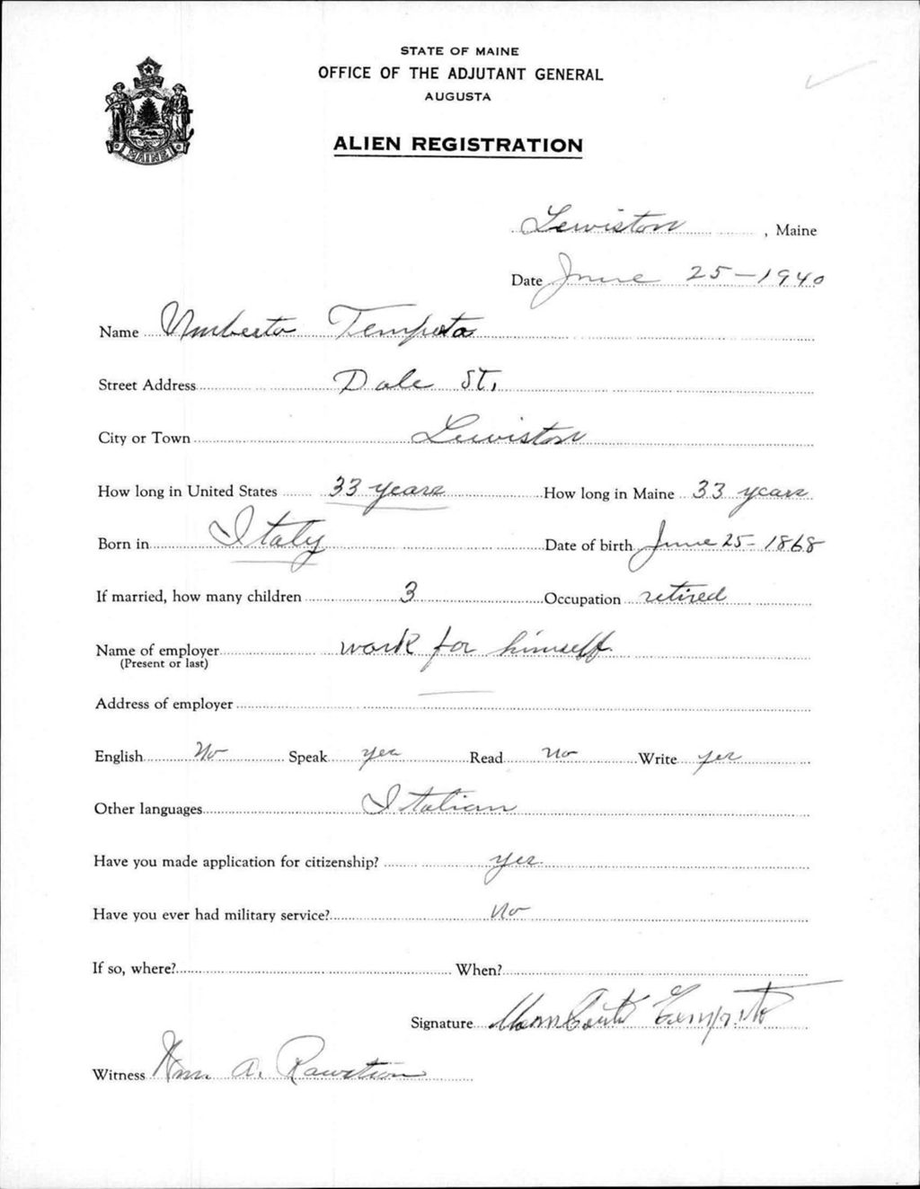 Miniature of Alien Registration- Tempesta, Umberta (Lewiston, Androscoggin County)