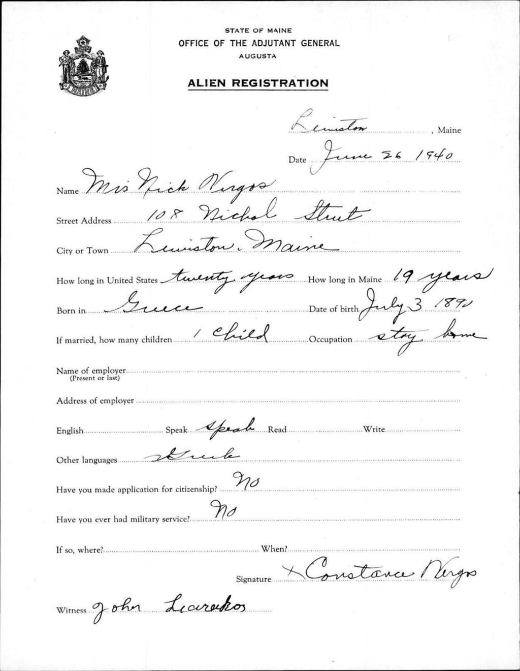 Miniature of Alien Registration- Vergos, Constance (Lewiston, Androscoggin County)