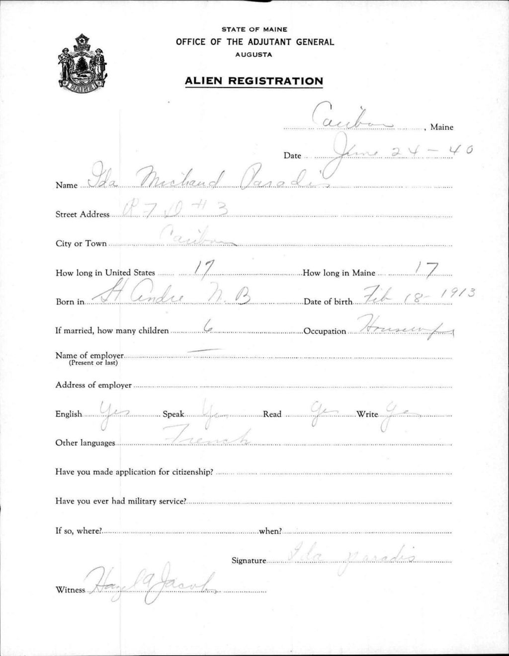 Miniature of Alien Registration- Michaud, Ida (Caribou, Aroostook County)