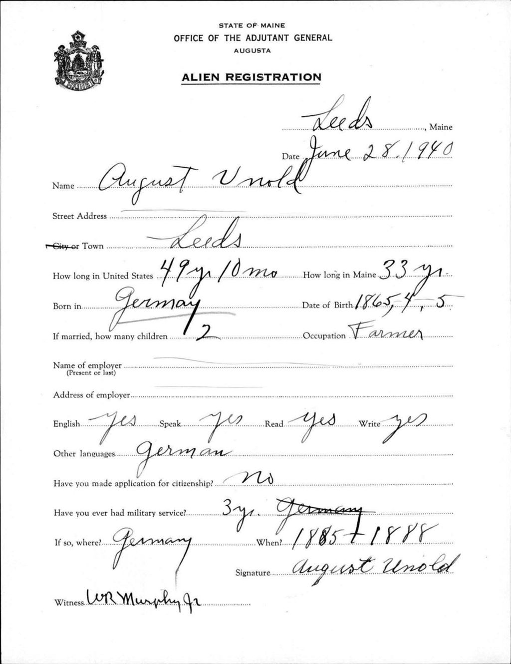 Miniature of Alien Registration- Unold, August (Leeds, Androscoggin County)