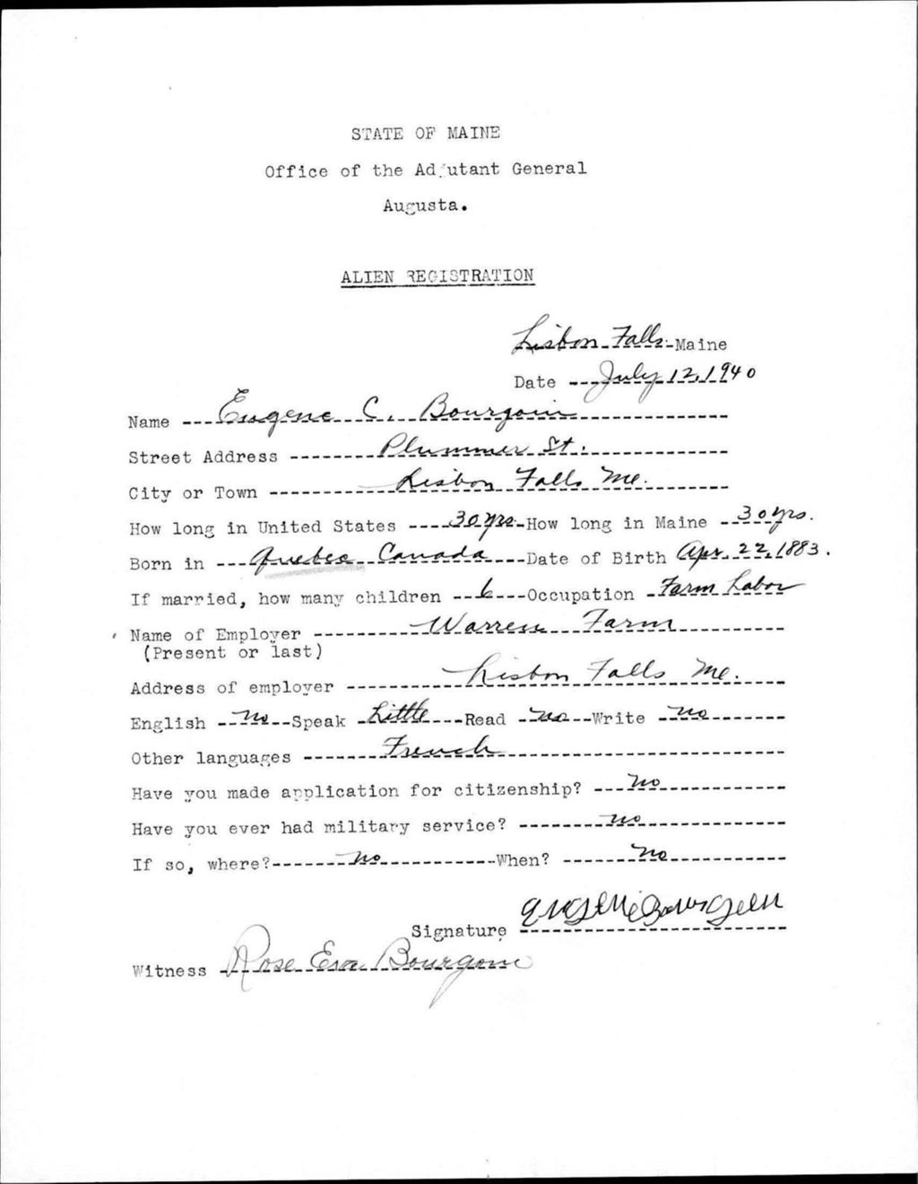 Miniature of Alien Registration- Bourgoin, Eugene C. (Lewiston, Androscoggin County)
