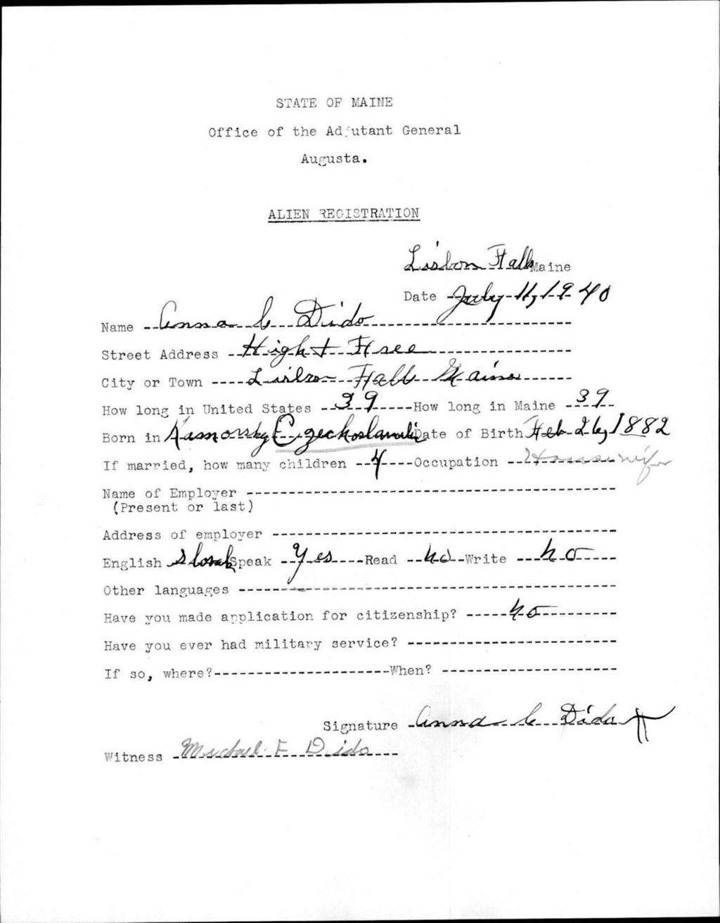 Miniature of Alien Registration- Dido, Anna C. (Lewiston, Androscoggin County)