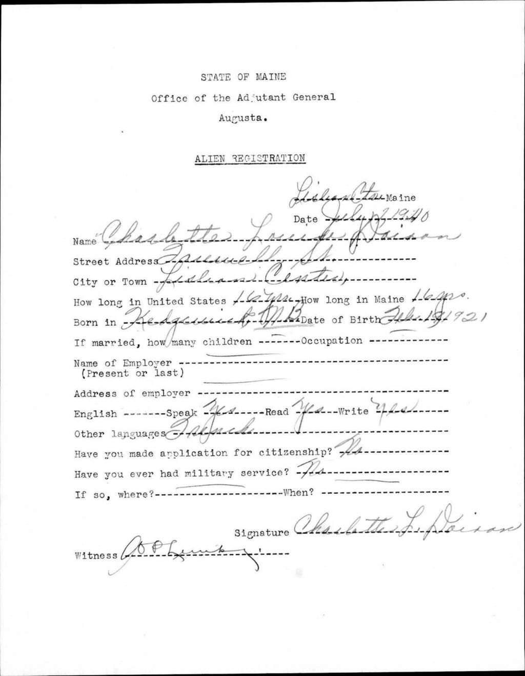 Miniature of Alien Registration- Doiron, Charlotte L. (Lewiston, Androscoggin County)