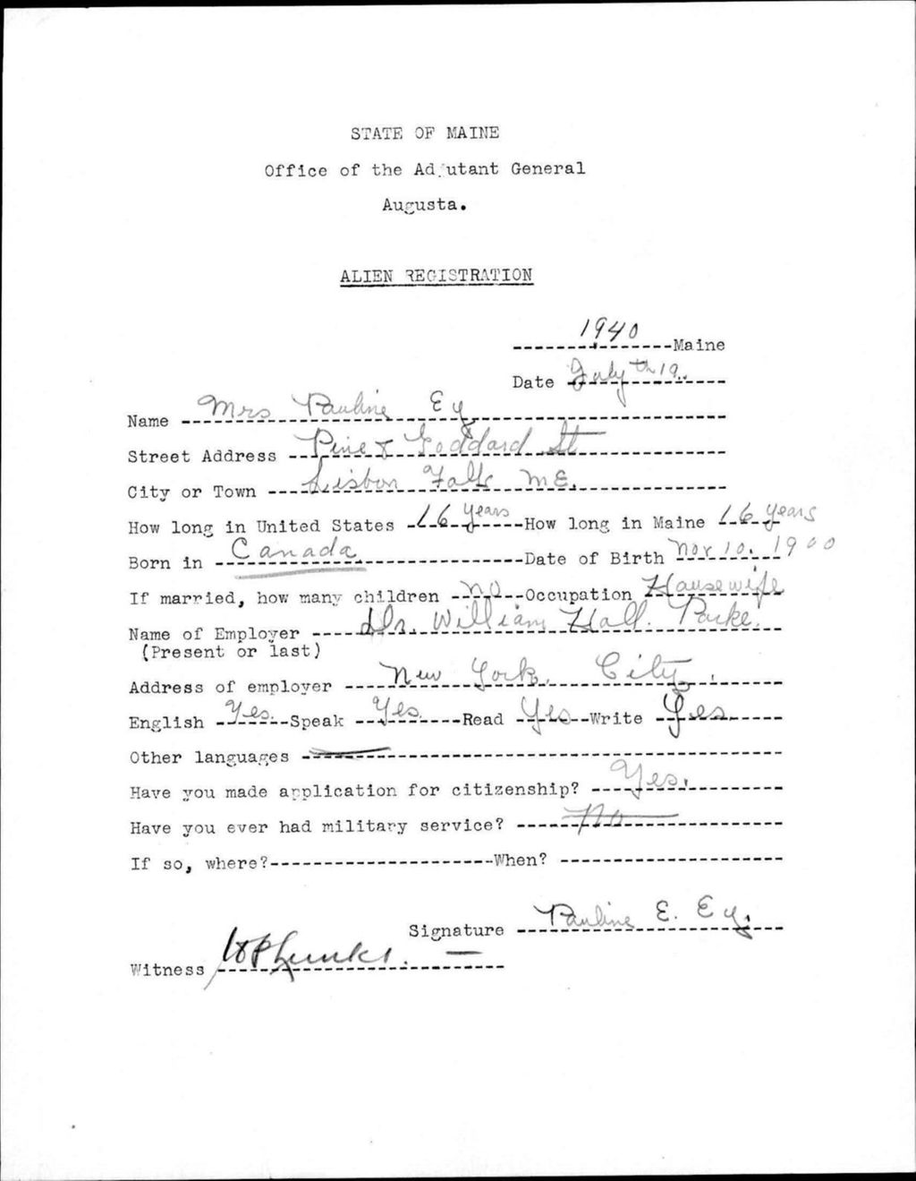Miniature of Alien Registration- Ey, Pauline (Lewiston, Androscoggin County)