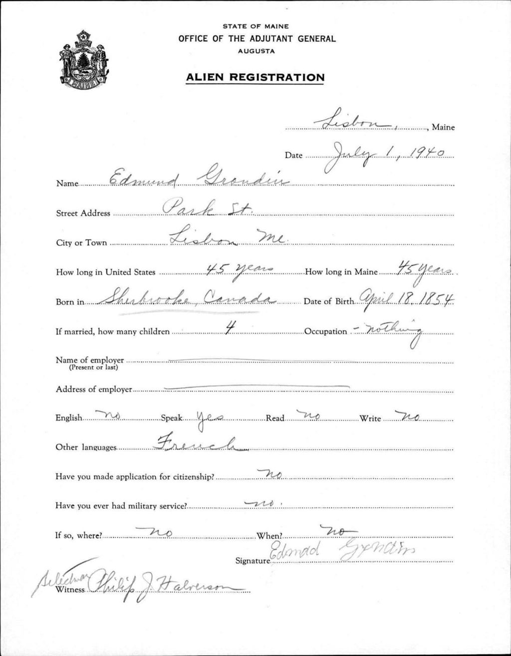 Miniature of Alien Registration- Grondin, Edmund (Lewiston, Androscoggin County)