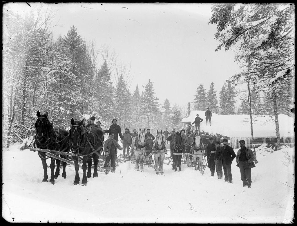 Miniature of Woodland scene in winter of men from a logging camp