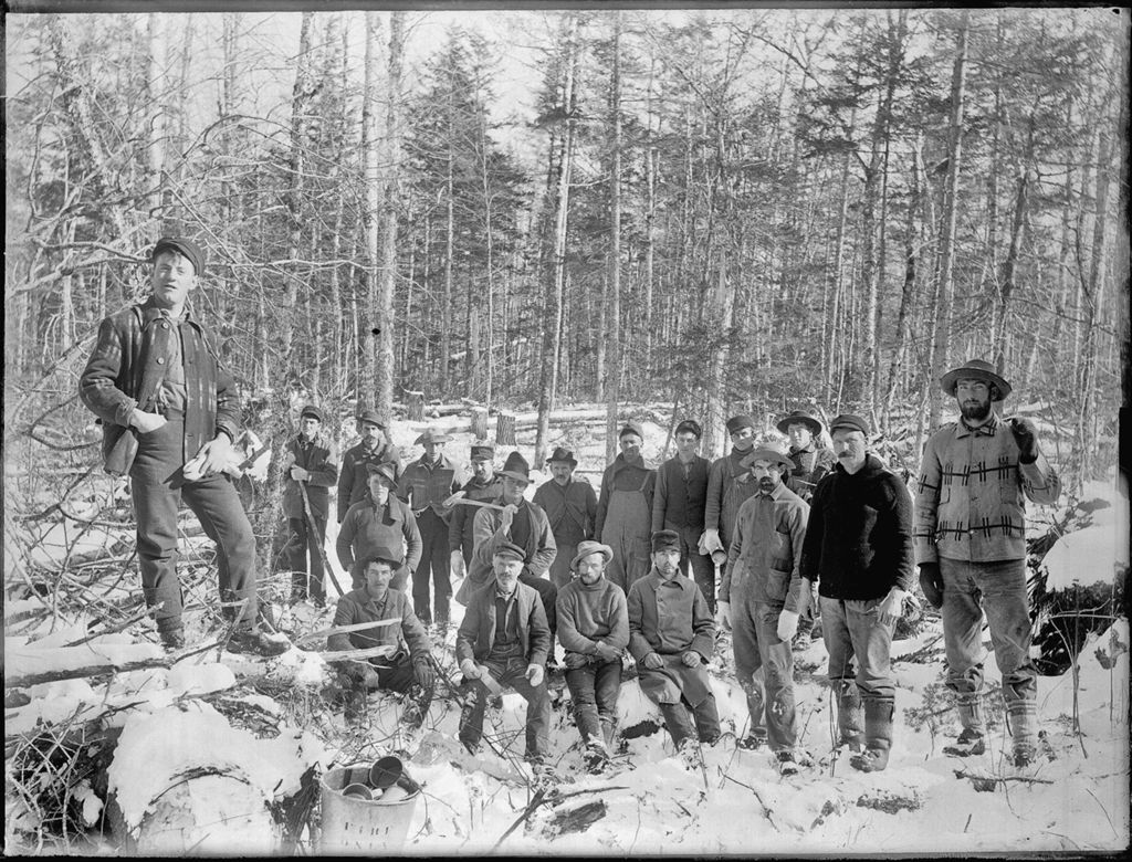 Miniature of Woodland scene in winter of men from a logging camp