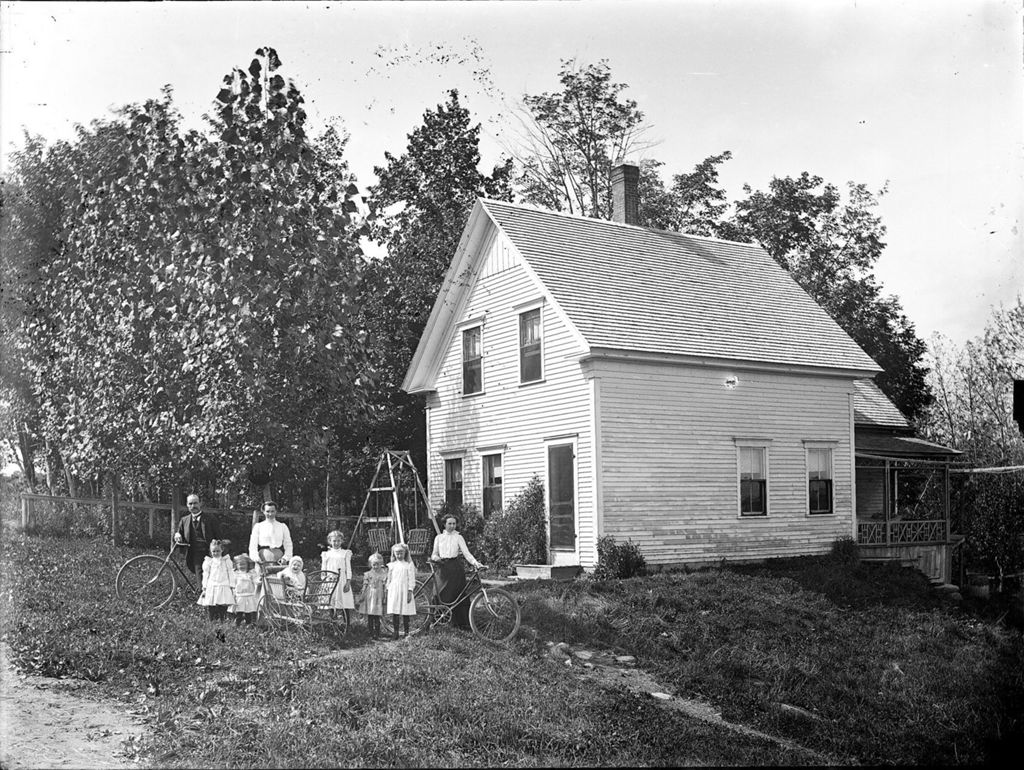 Miniature of Family, with six children, posing with bicycles outside of their rural home