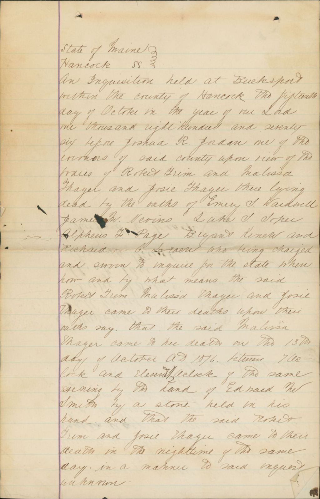 Miniature of Trim, Robert; Thayer, Malissa and Josie