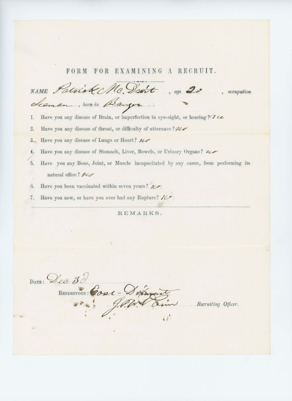 Miniature of Patrick McDavid Medical Examination