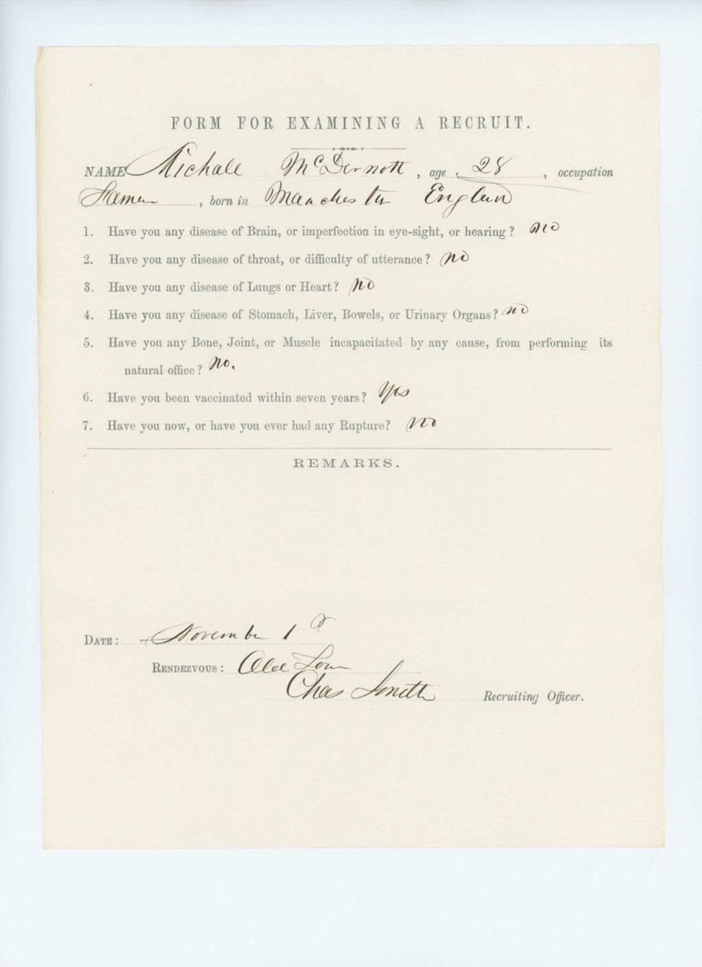 Miniature of Michall McDernott Medical Examination