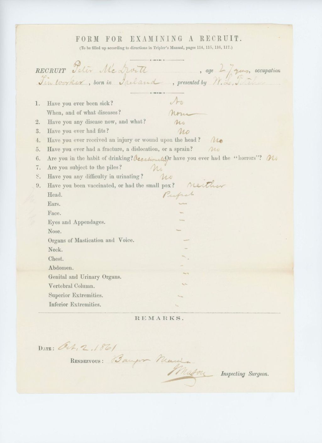Miniature of Peter McDevitt Medical Examination