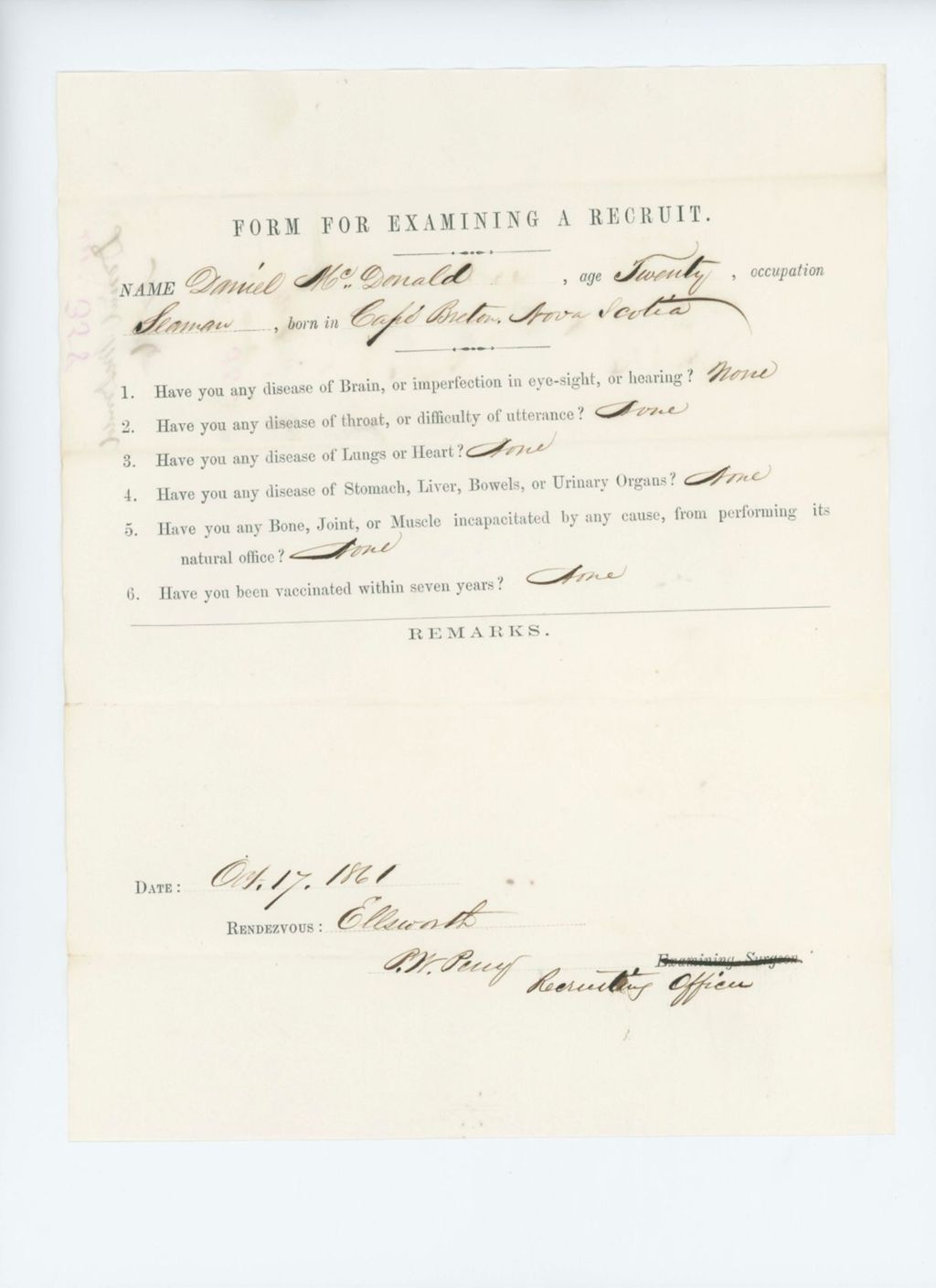 Miniature of Daniel McDonald Medical Examination