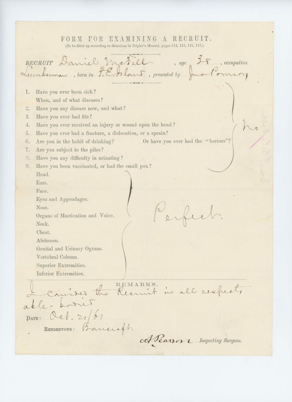 Miniature of Daniel McFell Medical Examination