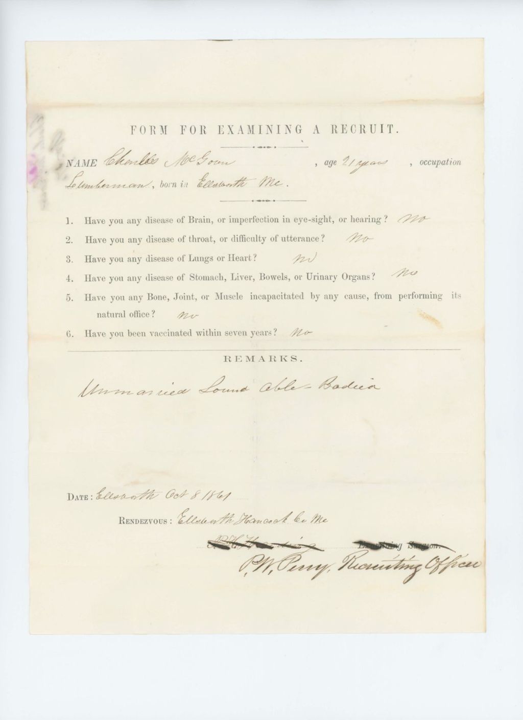Miniature of Charles McGown Medical Examination