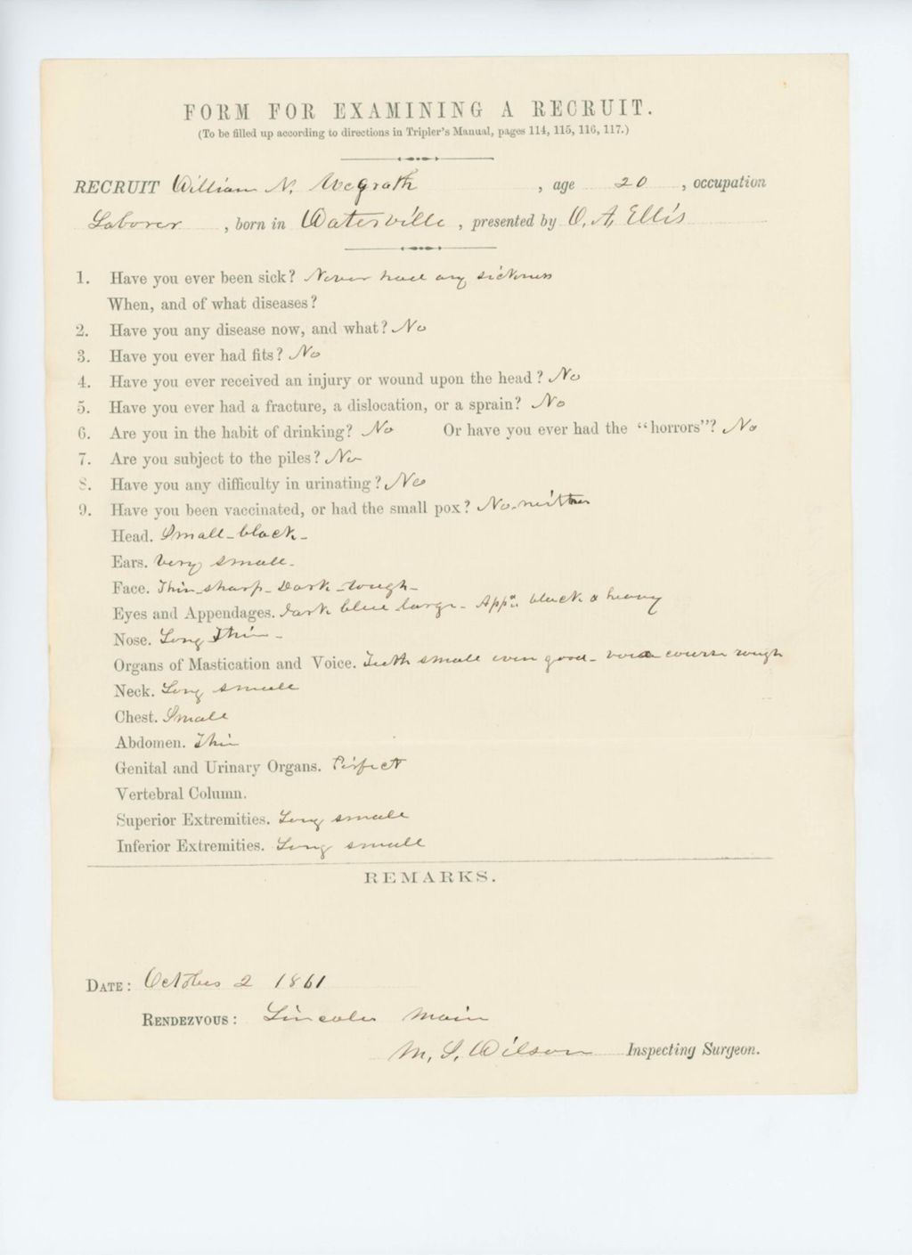 Miniature of William N. McGrath Medical Examination