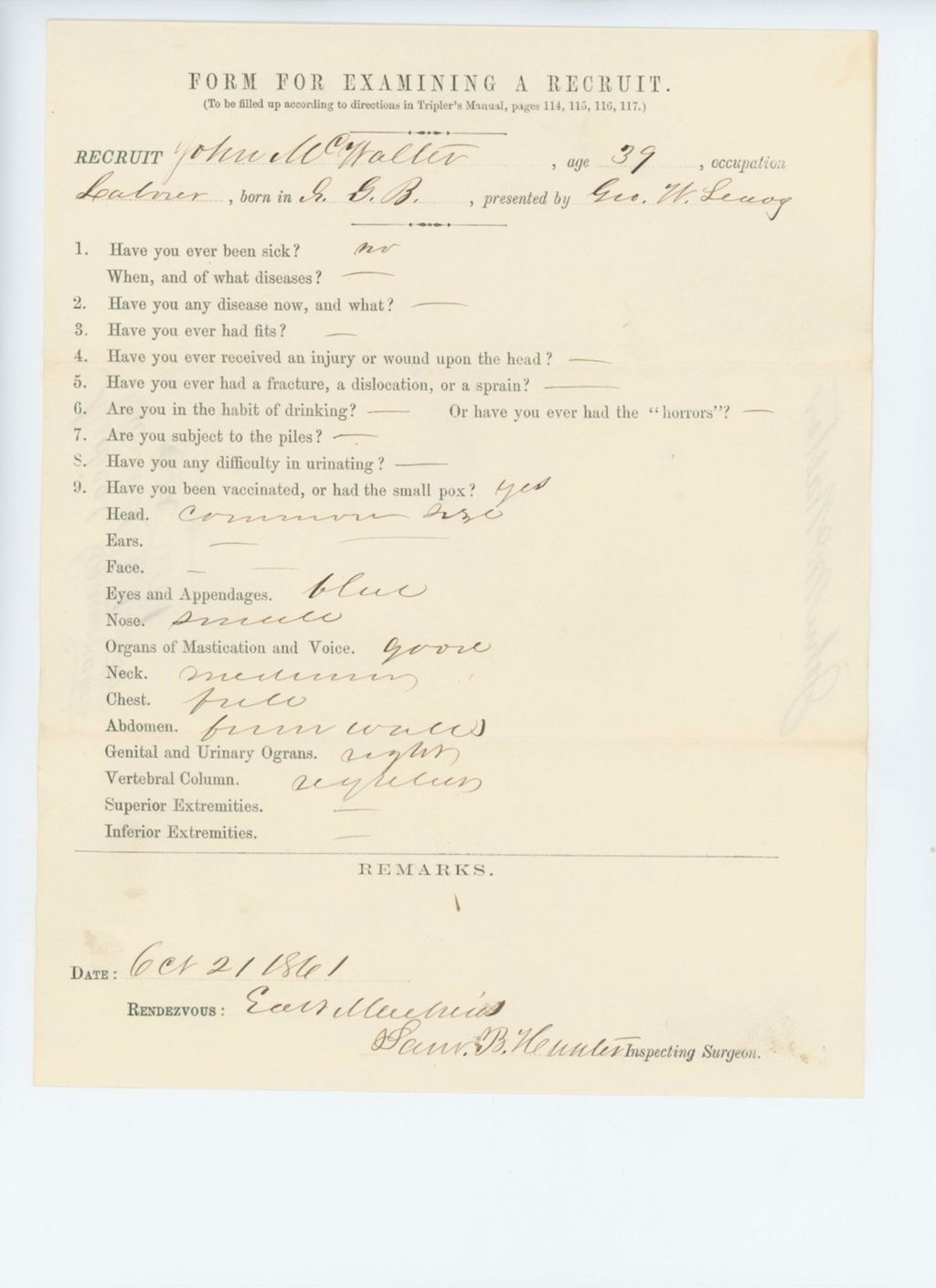 Miniature of John McWalter Medical Examination