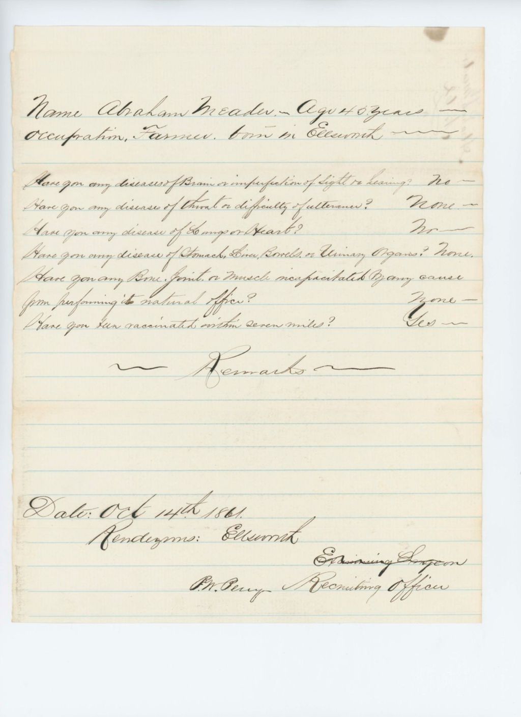 Miniature of Abraham Meader Medical Examination