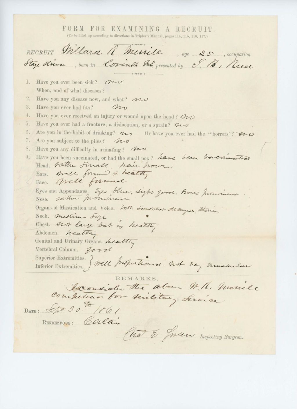 Miniature of Willard R. Merrile Medical Examination