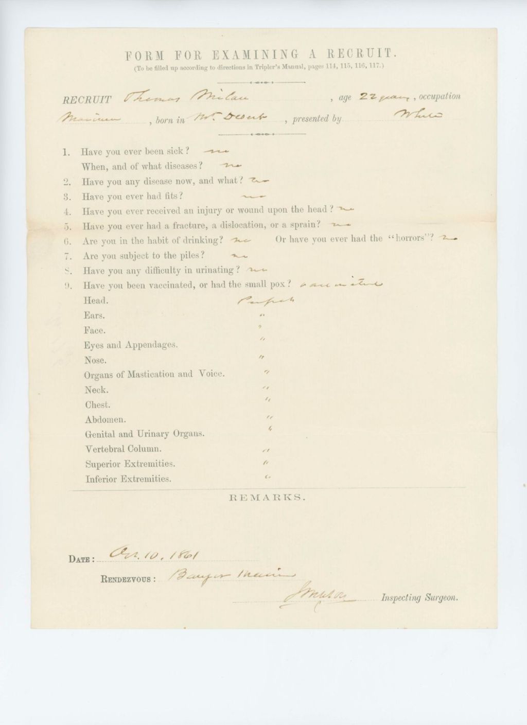 Miniature of Thomas Milau Medical Examination